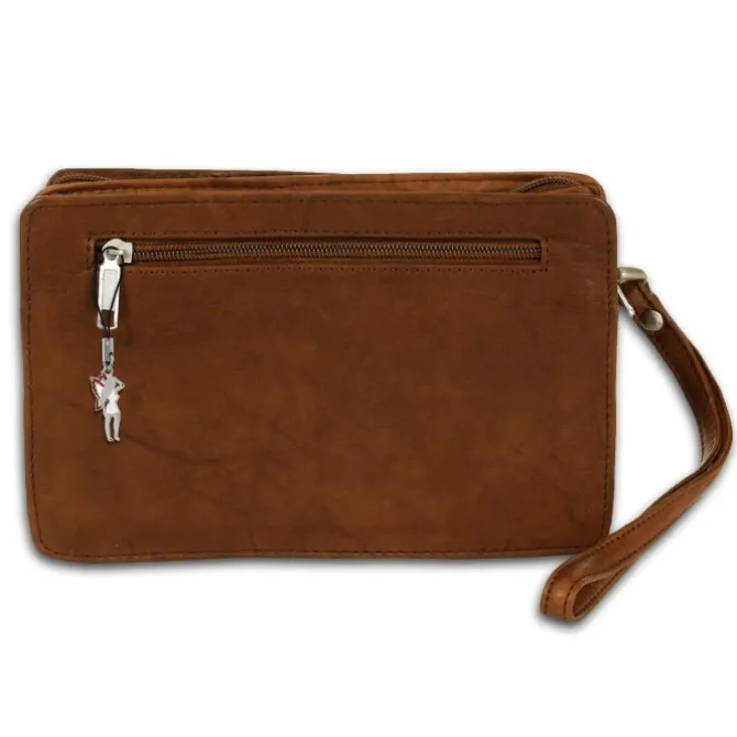 DrachenLeder Handgelenktasche Leder tan braun Herrentasche Handyfach OTJ512C