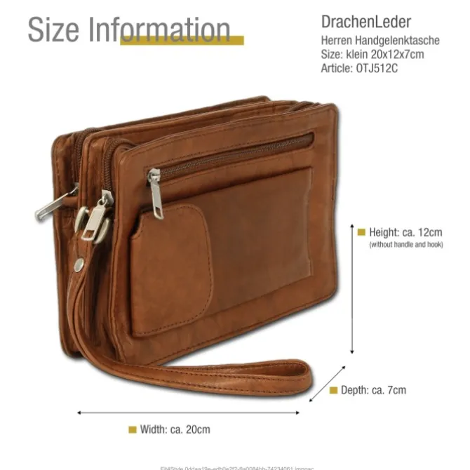 DrachenLeder Handgelenktasche Leder tan braun Herrentasche Handyfach OTJ512C