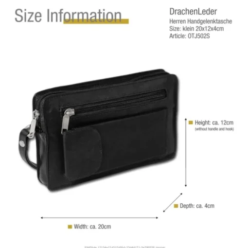 DrachenLeder Handgelenktasche Herren schwarz Echtleder Herrenhandtasche OTJ502S