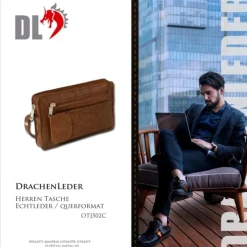 DrachenLeder Handgelenktasche Leder tan braun Handytasche Herrentasche OTJ502C