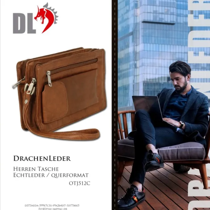 DrachenLeder Handgelenktasche Leder tan braun Herrentasche Handyfach OTJ512C
