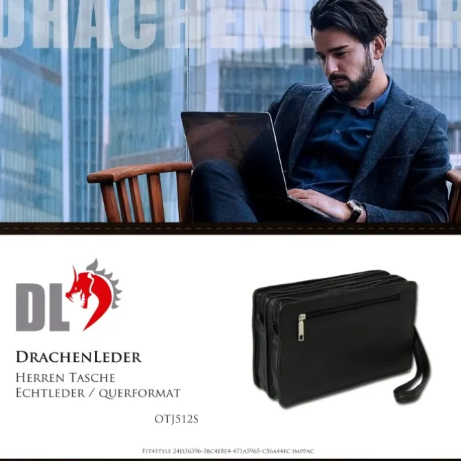 DrachenLeder Handgelenktasche Leder schwarz Herrentasche Smartphonefach OTJ512S