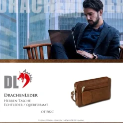 DrachenLeder Handgelenktasche Leder tan braun Handytasche Herrentasche OTJ502C