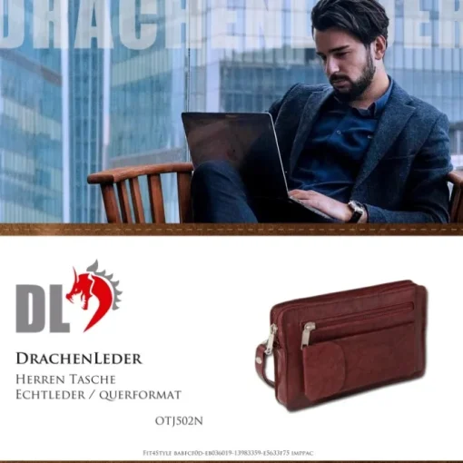 DrachenLeder Handgelenktasche Herren braun Echtleder Herrenhandtasche OTJ502N