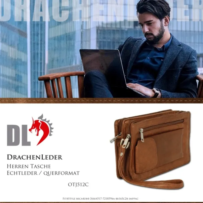DrachenLeder Handgelenktasche Leder tan braun Herrentasche Handyfach OTJ512C