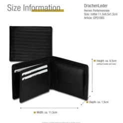 DrachenLeder Herren Leder Portemonnaie schwarz Brieftasche OPS106S