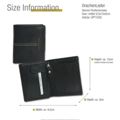DrachenLeder schwarz Echtleder Portemonnaie Brieftasche Herren OPT102S
