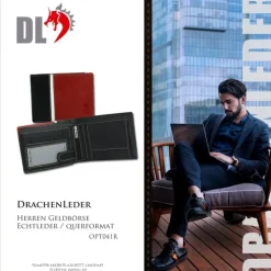 DrachenLeder schwarz Echtleder Portemonnaie Brieftasche Herren OPT041R