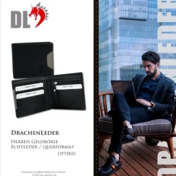 DrachenLeder schwarz Echtleder Portemonnaie Brieftasche Herren OPT002S