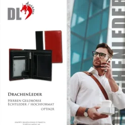 DrachenLeder schwarz Echtleder Portemonnaie Brieftasche Herren OPT042R