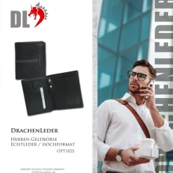 DrachenLeder schwarz Echtleder Portemonnaie Brieftasche Herren OPT102S