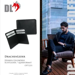 DrachenLeder schwarz Echtleder Portemonnaie Brieftasche Herren OPT121S
