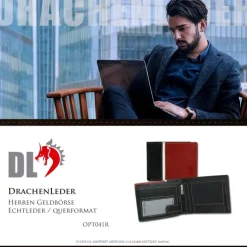 DrachenLeder schwarz Echtleder Portemonnaie Brieftasche Herren OPT041R