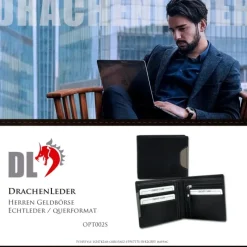 DrachenLeder schwarz Echtleder Portemonnaie Brieftasche Herren OPT002S