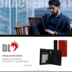 DrachenLeder schwarz Echtleder Portemonnaie Brieftasche Herren OPT042R
