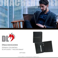 DrachenLeder schwarz Echtleder Portemonnaie Brieftasche Herren OPT102S