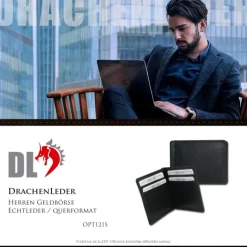 DrachenLeder schwarz Echtleder Portemonnaie Brieftasche Herren OPT121S