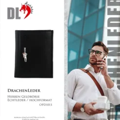 DrachenLeder schwarz Herren Portemonnaie Geldbeutel Leder OPD101S