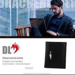 DrachenLeder schwarz Herren Portemonnaie Geldbeutel Leder OPD101S