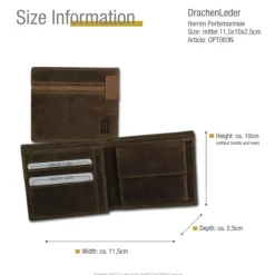 DrachenLeder Vintage braun Echtleder Portemonnaie Brieftasche Herren OPT083N