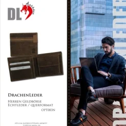 DrachenLeder Vintage braun Echtleder Portemonnaie Brieftasche Herren OPT083N