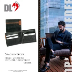 DrachenLeder Vintage grau, braun Echtleder Portemonnaie Brieftasche Herren OPT081K