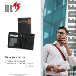 DrachenLeder Vintage grau, braun Echtleder Portemonnaie Brieftasche Herren OPT082K