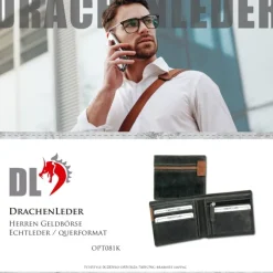 DrachenLeder Vintage grau, braun Echtleder Portemonnaie Brieftasche Herren OPT081K