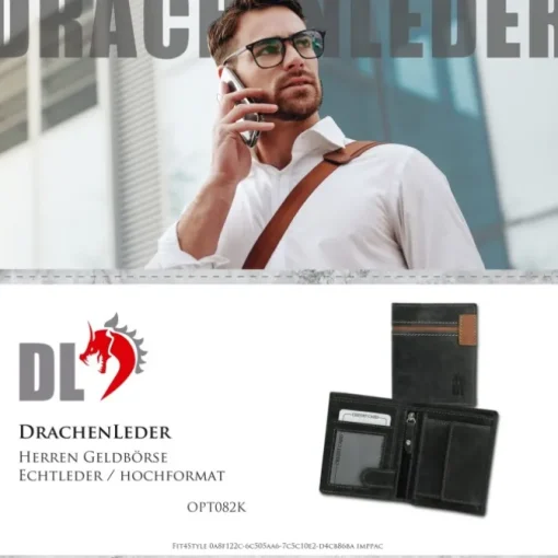 DrachenLeder Vintage grau, braun Echtleder Portemonnaie Brieftasche Herren OPT082K