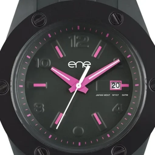 Ene Watch Modell 107 Woman, grau/pink, 42mm, Silikon-Armband UE72579
