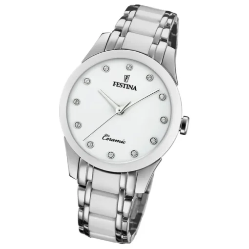 Festina Damen Armbanduhr F20499/1 Edelstahl Keramik silber weiß UF20499/1