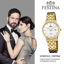 Festina Damen Armbanduhr Klassik F20514/2 Analog Edelstahl gold UF20514/2