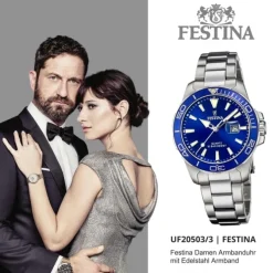 Festina Damen Armbanduhr Boyfriend F20503/3 Analog Edelstahl silber UF20503/3