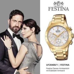 Festina Damen Armbanduhr Boyfriend F20400/1 Quarz Edelstahl gold UF20400/1
