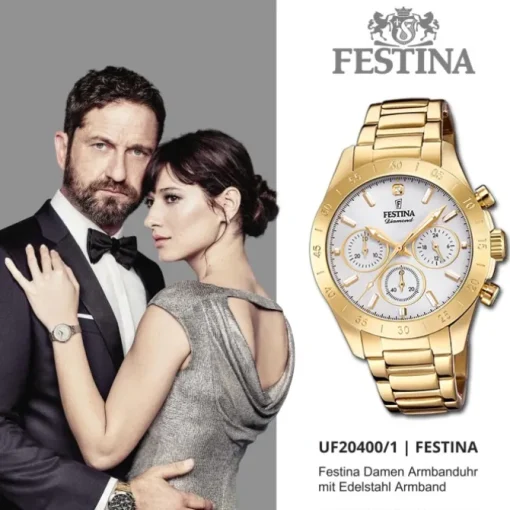 Festina Damen Armbanduhr Boyfriend F20400/1 Quarz Edelstahl gold UF20400/1