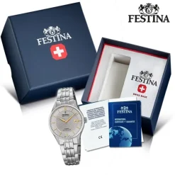 Festina Damen Armbanduhr Swiss Made F20006/2 Quarz Edelstahl silber UF20006/2