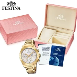 Festina Damen Armbanduhr Boyfriend F20400/1 Quarz Edelstahl gold UF20400/1