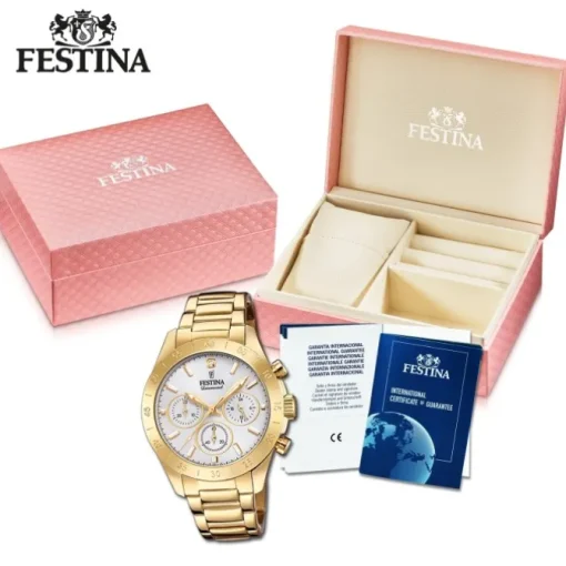 Festina Damen Armbanduhr Boyfriend F20400/1 Quarz Edelstahl gold UF20400/1