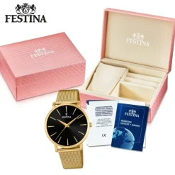 Festina Damen Armbanduhr Ladies Classic F20476/2 Quarz Edelstahl gold UF20476/2
