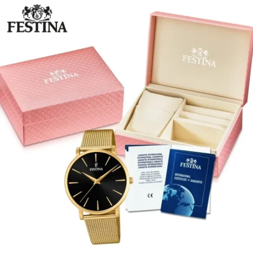 Festina Damen Armbanduhr Ladies Classic F20476/2 Quarz Edelstahl gold UF20476/2