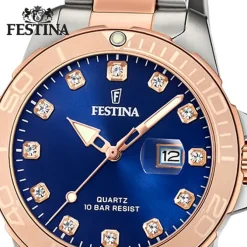 Festina Damenuhr Edelstahl silber gold Festina Boyfriend Armbanduhr UF20505/3