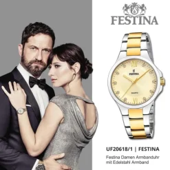 Festina Damenuhr Edelstahl silber gold Festina Boyfriend Armbanduhr UF20618/1