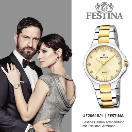 Festina Damenuhr Edelstahl silber gold Festina Boyfriend Armbanduhr UF20618/1