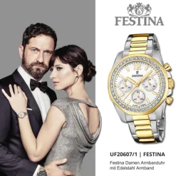 Festina Damenuhr Edelstahl silber gold Festina Boyfriend Armbanduhr UF20607/1
