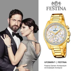 Festina Damenuhr Edelstahl gold Festina Boyfriend Armbanduhr UF20609/1