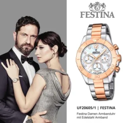 Festina Damenuhr Edelstahl silber rosé Festina Boyfriend Armbanduhr UF20605/1