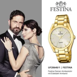 Festina Damenuhr Edelstahl gold Festina Boyfriend Armbanduhr UF20640/1