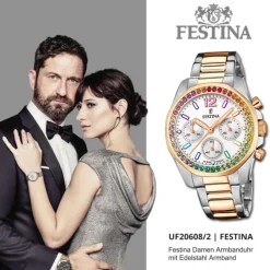Festina Damenuhr Edelstahl silber rosé Festina Boyfriend Armbanduhr UF20608/2