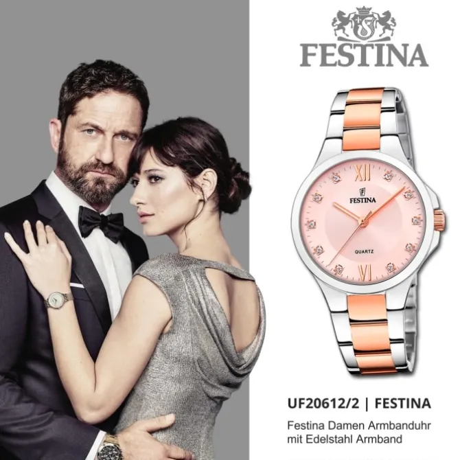 Festina Damenuhr Edelstahl silber rosé Festina Boyfriend Armbanduhr UF20612/2