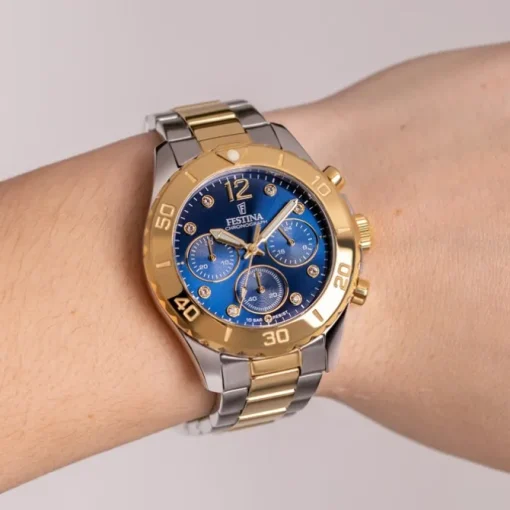 Festina Damenuhr Edelstahl silber gold Festina Boyfriend Armbanduhr UF20604/3
